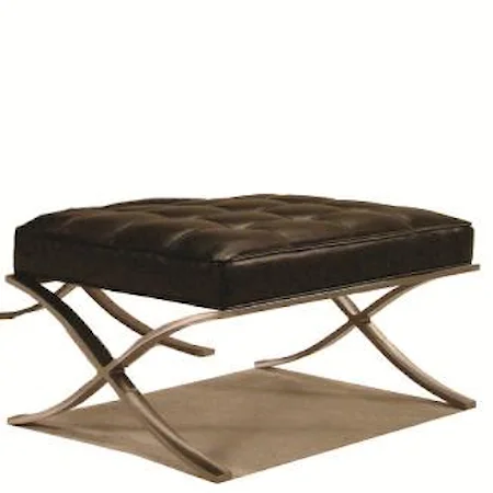 Tufted Leather Ottoman with Metal Base